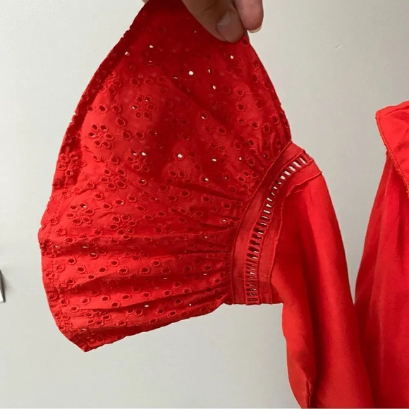 Jack BB Dakota Red Eyelet Ruffle Bell Sleeve Crop Top Small - Picture 7 of 14